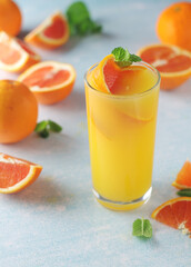 Red oranges juice with mint and ice