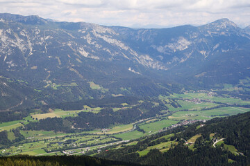 Fototapeta premium View from Kramerspitz mountain to Garmisch-Partenkirchen, Upper Bavaria, Germany
