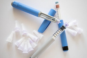 Insulin injection pen or insulin cartridge pen for diabetics. Medical equipment for diabetes parients. High quality photo