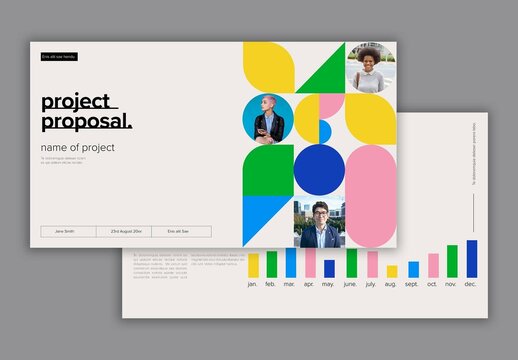 Pitch Deck Layout with Colorful Graphic Shapes