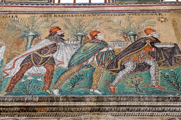 Mosaic of the three wise men in the Basilica of Sant' Apollinare Nuovo in Ravenna, Italy