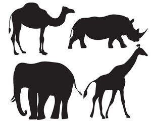 animals of africa silhouette, on white background, isolated, vector