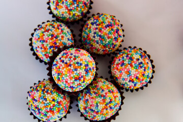 Fototapeta na wymiar chocolate candies in a bowl, condensed milk candy balls