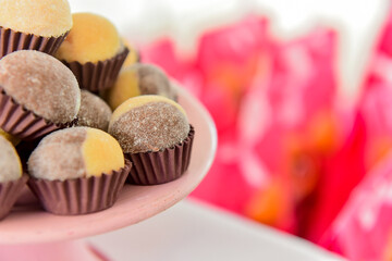 chocolate truffles, brigadeiro, chocolate sprinkles, chocolate candy, condensed milk candy balls, candy balls, candy store, showcase sweet background