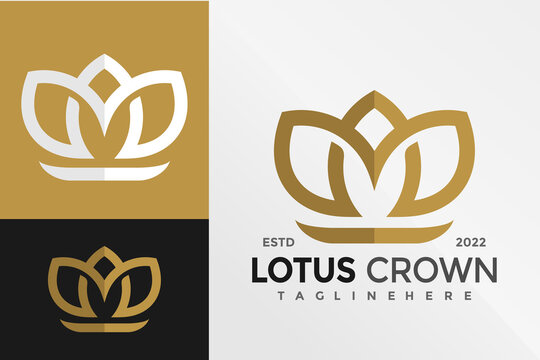 Golden M Lotus Crown Logo Design Vector Illustration Template