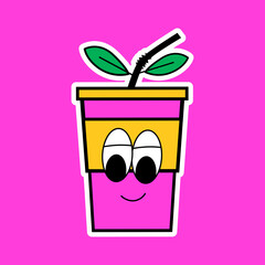 vector character mug with leaves