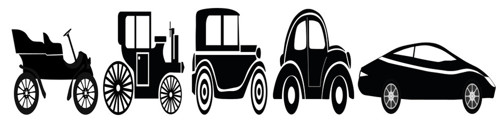 Evolution of car silhouettes in black and white