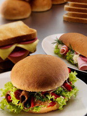 Beef and ham sandwiches served on a plate