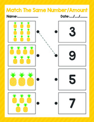 Back To School Kindergarten Match The Same Number Beginning Math Worksheet For Preschool Kid Activity Sheet Pre K