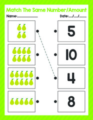 Back To School Kindergarten Match The Same Number Beginning Math Worksheet For Preschool Kid Activity Sheet Pre K