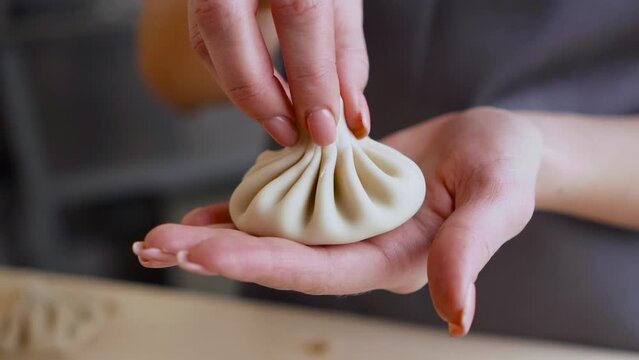 Traditional georgian dumpling or meat khinkali with beef in top restaurant.