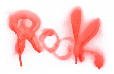 Spray stain paint in shape word rock music isolated on white 