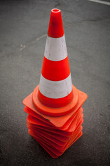 A lot Bright orange Traffic cone, stand on the road. Traffic cone on the road. traffic cone on...