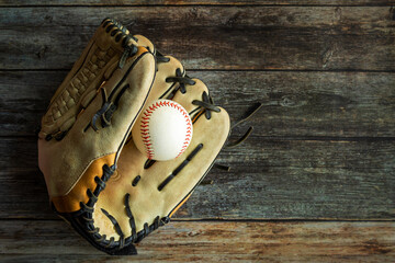 Leather Baseball or Softball Glove With Ball and Copy Space