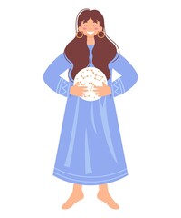 Woman holding a crystal ball. Astrology concept. Flat colored vector illustration isolared in a white background.