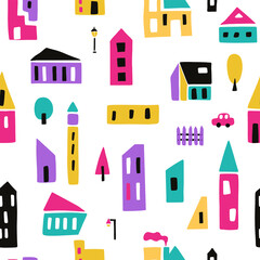 Modern seamless pattern with abstract houses.