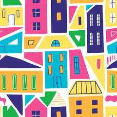 Modern seamless pattern with abstract houses.