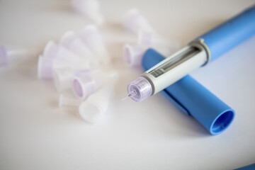 Insulin injection pen or insulin cartridge pen for diabetics. Medical equipment for diabetes parients. High quality photo
