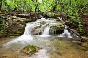 Waterfall Jur-Jur in Crimea full hight beautiful water strings landscape