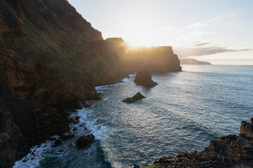 sunset over the cliffs of Madeira island