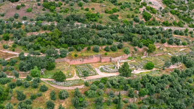 Ancient greek temples ruines of Delphi historic site. Greece travel destination