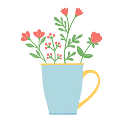 Flower in beautiful cup, flat design vector