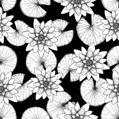 Lotus flower sketch. Seamless pattern. Vector illustration. Tattoo print. Hand drawn illustration for t-shirt print, fabric and other uses.