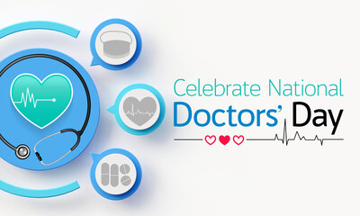 National Doctors' Day is a day celebrated to recognize the contributions of physicians to individual lives and communities. The date may vary from nation to nation. 3D Rendering