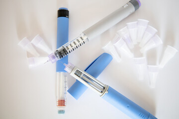 Insulin injection pen or insulin cartridge pen for diabetics. Medical equipment for diabetes...