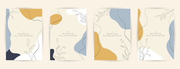 Modern abstract background. Social media stories and post creative Vector set. cover, invitation, banner, placard, brochure, poster, card, flyer and other. Tropical leaves warm color of the earth tone