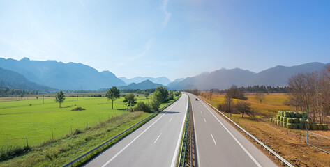 view from the bridge to highway Garmisch-Partenkirchen, spring and autumn landscape