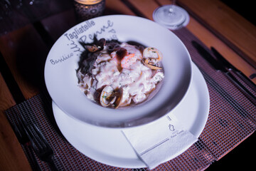 Seafood pasta dish on the table