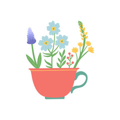 Flower in beautiful cup, flat design vector