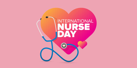 vector international nurse day greeting card or horizontal banner with stethoscope isolated on pink background. vector nurses day icon or sign design template