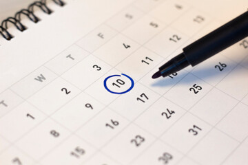 Blue circle marked with pen on calendar page - Powered by Adobe