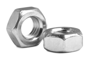 Two metal hex nuts on white background