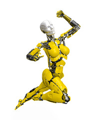 amazing robot is jumping like a hero