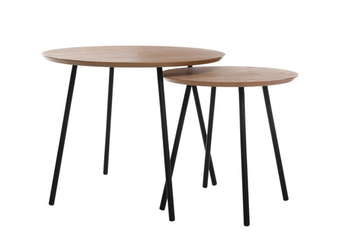 Empty wooden nesting tables isolated on white