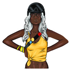 woman person wearing a helmet. playful crazy woman