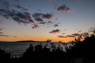 sunset over the sea in Croatia, in the town of Drvenik