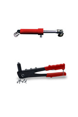 various modern tools for professional appliance repair isolated on white background