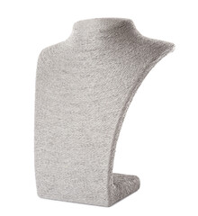 Empty light grey mannequin jewelry bust isolated on white