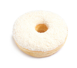 Sweet delicious glazed donut on white background
