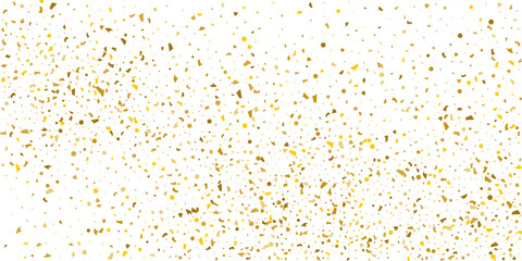 Golden glitter confetti on a white background. Illustration of a drop of shiny particles. Decorative element. Luxury background for your design, cards, invitations, gift, vip.