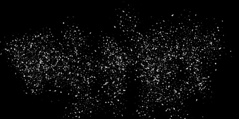 Silver confetti point on a black background. Luxury festive background. Silver grainy abstract texture overflows against a black background. Element of design. Vector illustration, EPS 10.