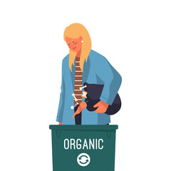 Woman sorting organic waste, vector banner or icon