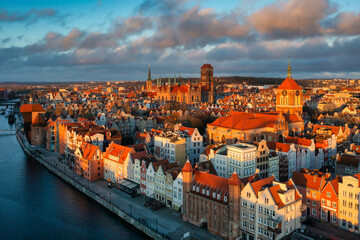 Aerial view of the beautiful Gdansk city at sunrise, Poland © Patryk Kosmider