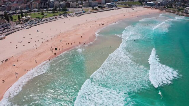 Bondi beach Sydney aerial view. Australia ocean coast New South Wales
