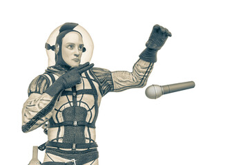 retro space astronaut is doing a mic drop meme pose