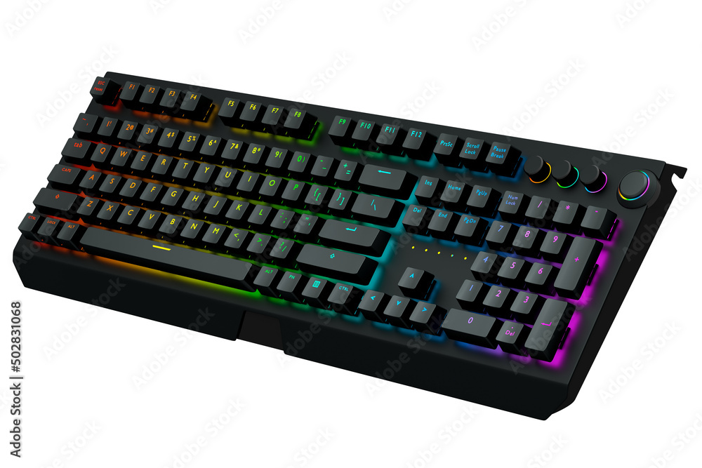 Aufkleber black computer keyboard with rgb colors isolated on white background.